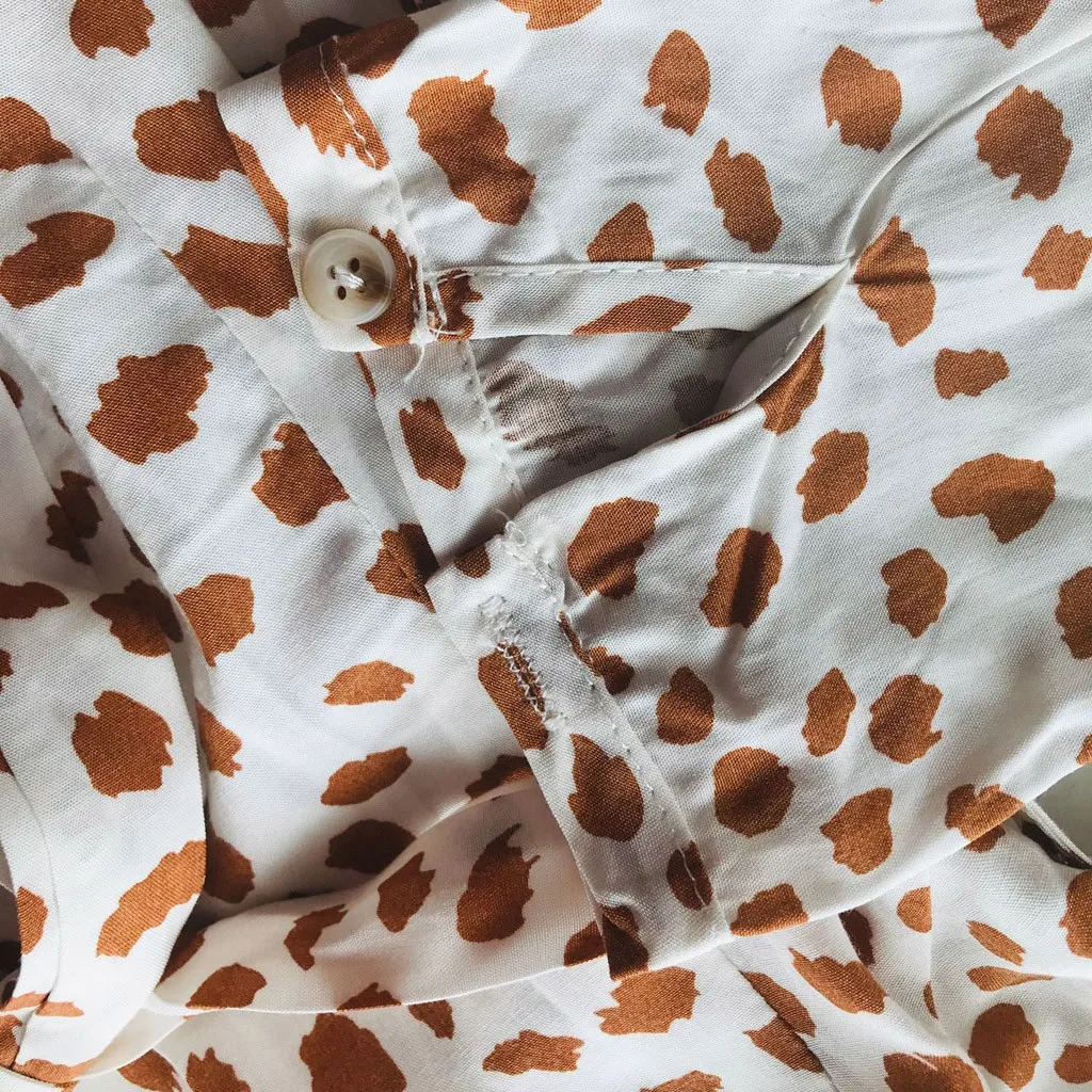 

Fashion Women Dresses Bandage Polka Dot Leopard Printed Deep V-Neck Ruffles Long Sleeves Dress Bohemian Dress Breathable Vestido