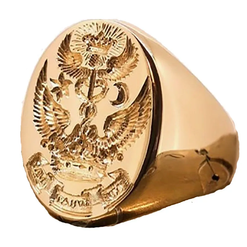 

Hot New Style Gold Plated Color Double-headed Eagle Seal Royal Noble Ring For Men Wholesale Bulk Luxury Jewelry