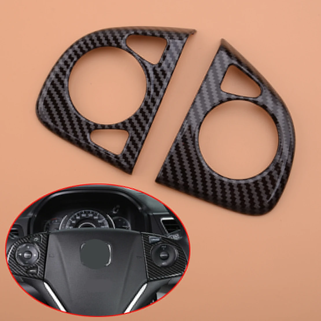 Beler-cubierta embellecedora de botón de volante ABS, estilo de fibra de carbono, color negro, para Honda CRV CR-V, 2012, 2013, 2014, 2015, 2016, 2 uds.