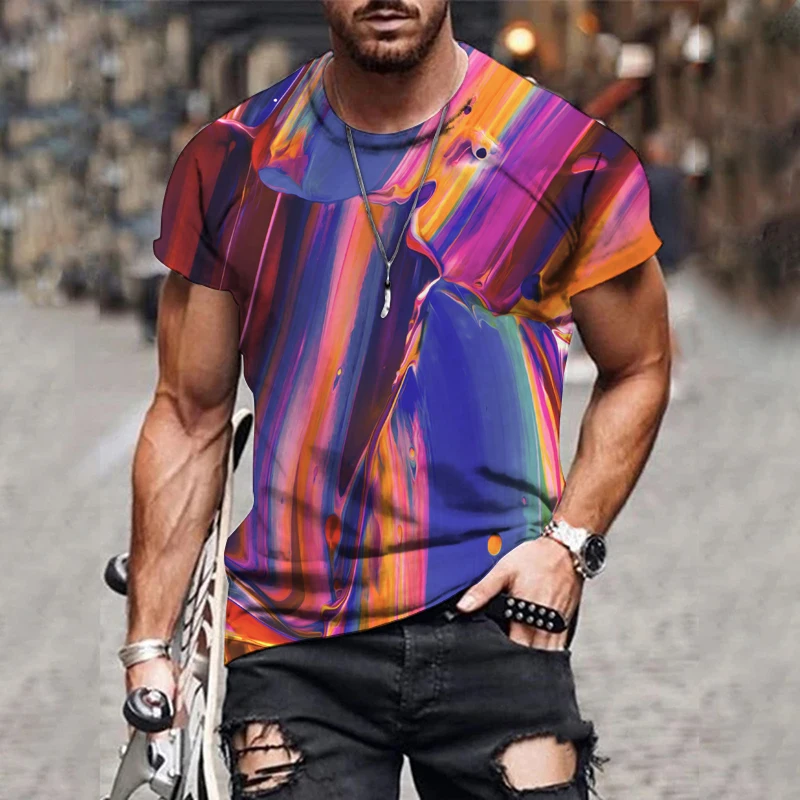 

New Men's Warm Color Printing T-Shirt Tops 3D Graphic T-Shirt Summer Round Neck Shirt Boys Apparel Plus Size Streetwear XXS-6XL