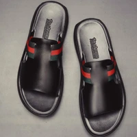 genuine leather summer slippers men outdoor breathable fashion brand beach shoes flip flops indoor slides man flat sandals 2021