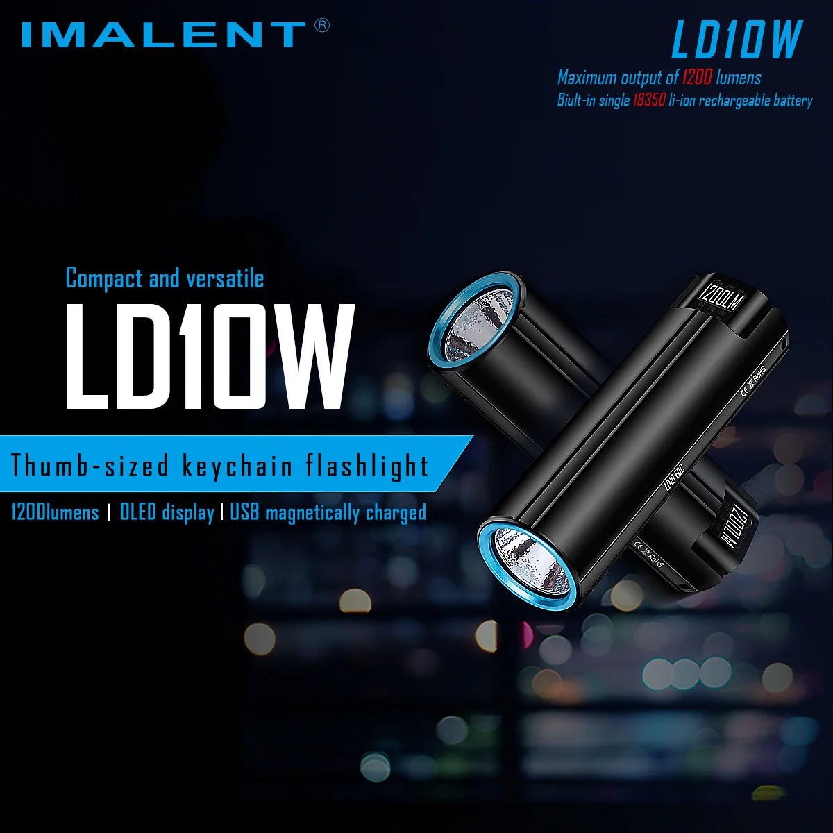 IMALENT LD10WMini linterna lámpara LED recargable antorcha luz 1200 lúmenes carga magnética 18350 batería Convoy portátil pequeño