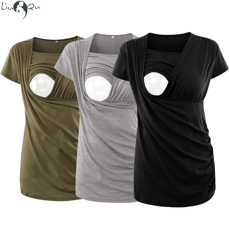 Maternity Clothes Top Striped Breastfeeding Tee Shirt Women's Pregnancy Nursing Tops Casual Ruched Side-Shirred Ropa Embarazada
