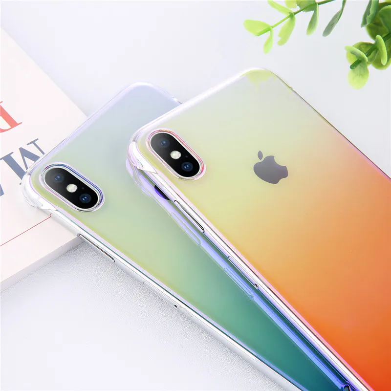 Lovebay Boundless Blue Gradient Phone Case For iPhone X XR XS Max Hard PC Plain Candy Color Back Cover 6 6s 7 8 Plus |