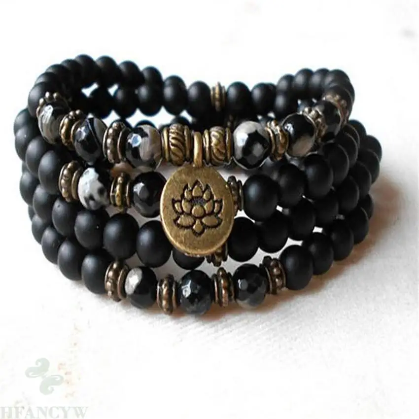 

6mm Black Onyx Gemstone 108 Beads Mala Bracelet natural cuff Meditation pray Bless Wristband Wrist spirituality MONK