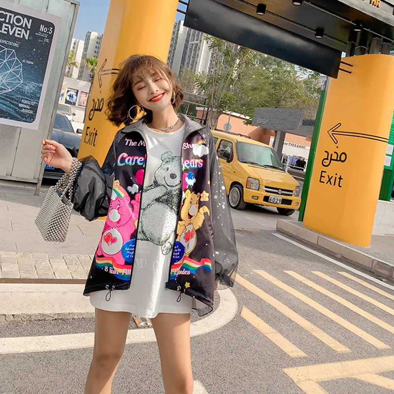 Женские газовые куртки с расклешенными рукавами и принтом из мультфильма