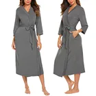 Пижама с рукавом 43, женский халат, хлопковый Халат, женское кимоно с V-образным вырезом, легкий с поясом, длинный халат, одежда для сна, пижама для женщин