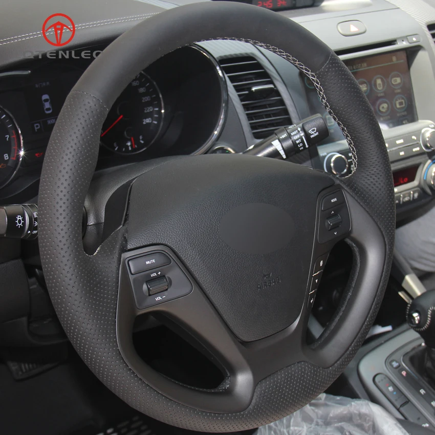 LQTENLEO черная крышка рулевого колеса автомобиля из натуральной кожи для Kia K3 2012- Ceed Cee 'd Cerato 2012- Forte Koup Forte5 2013