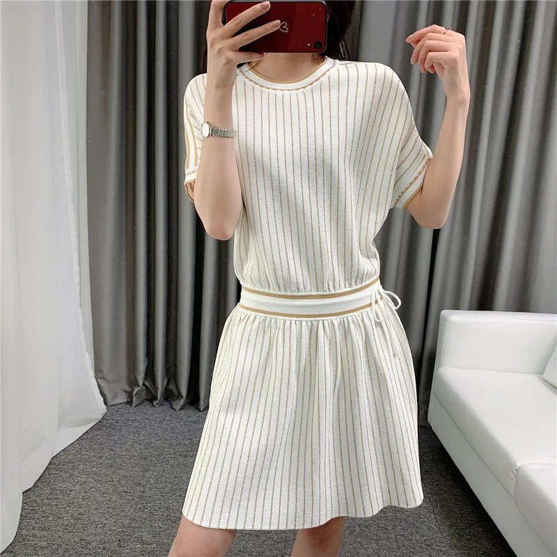 

Новинка лета 2020, женские вязаные платья-свитера в полоску с рукавом летучая мышь, повседневное мини-платье с коротким рукавом JC380