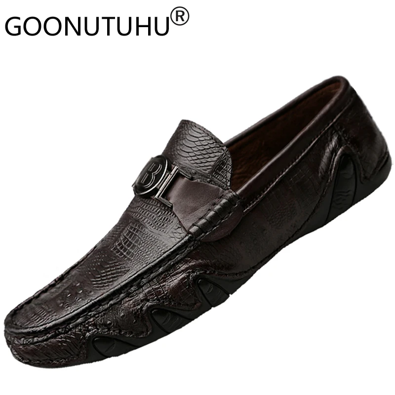 Туфли мужские из натуральной кожи повседневные лоферы без застежки дышащие для