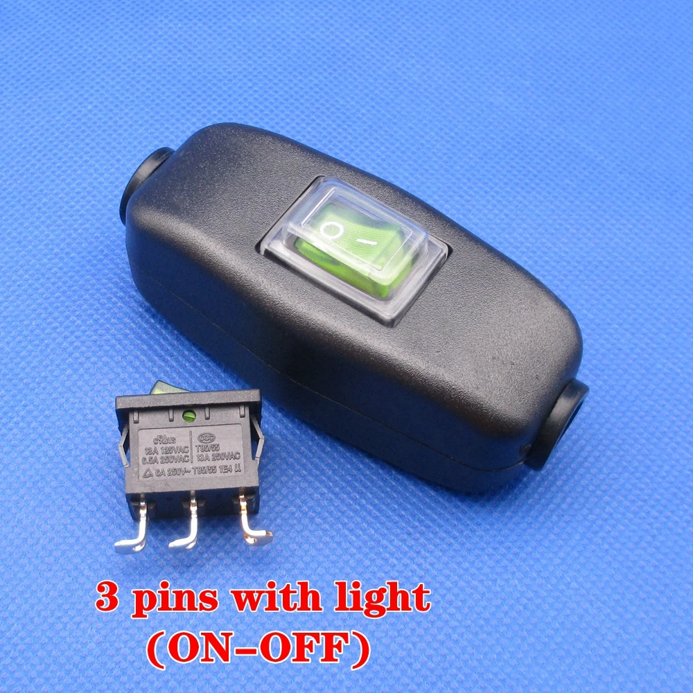 3 pins with light 1 шт. ВКЛ/ВЫКЛ для настольная лампа кровать светильник шнур из водонепроницаемого материала в линии кулисный переключатель Запчасти комплект со светодиодным индикатором светильник 6A250V 10A125VAC - Цвет: 3 pins with light