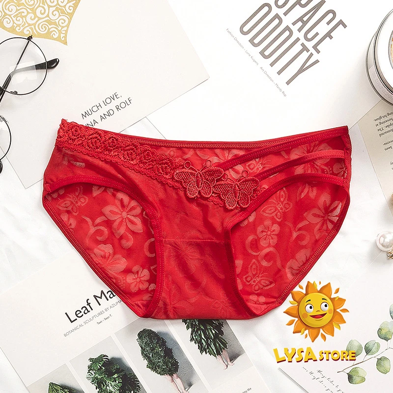 

Popular Sexy Lace Women 's Underwear Comfortable Briefs Transparent Breathable Cotton Hip Thin Panties Nylon Spandex Low-rise