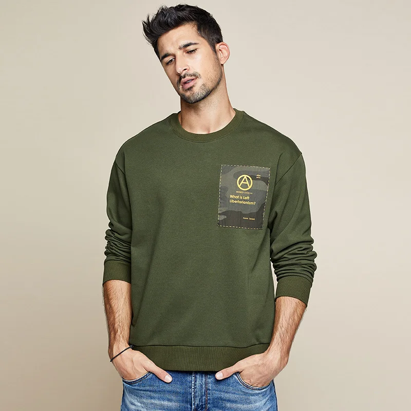 Army Green KUEGOU осенние хлопковые зеленые свитшоты с нашивкой мужские модные Японская уличная одежда хип-хоп Мужская брендовая одежда Топ 1280 - Цвет: Army Green