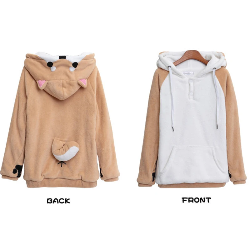 Kawaii Shiba Inu Doge Harajuku Hoodie 3D Ears Anime Hoodies Women Halloween Party Cosplay Cartoon Warm Winter Sweatshirt Coat