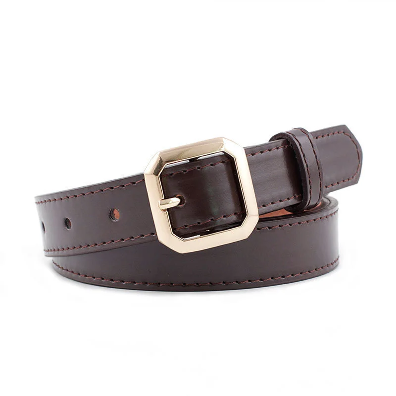 

High Quality Women Gold Square Pin Metal Buckle Belts 110x2.3cm New Wide Leather Waist Strap Belt Woman Belts For Jeans