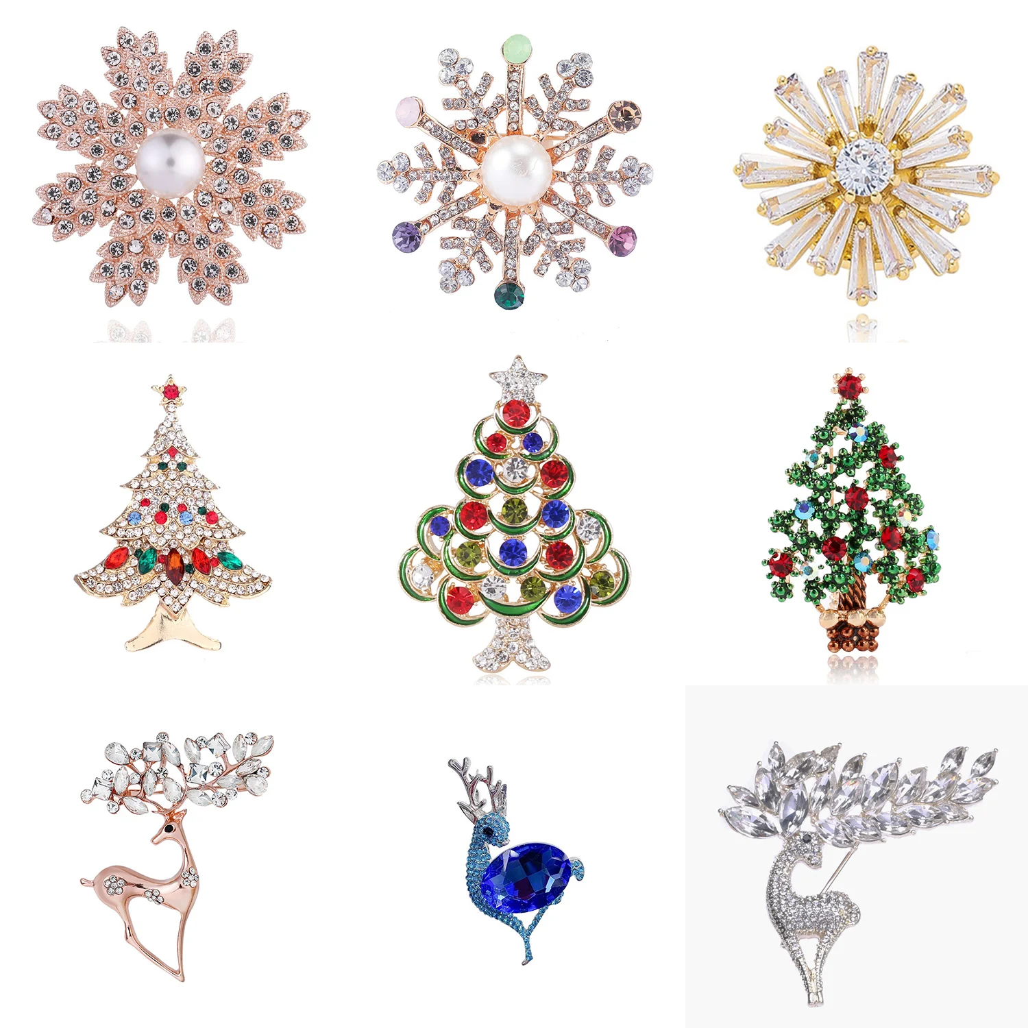 

Merry Christmas Brooches Snowflake Christmas Tree Brooch for Women Exquisite Crystal Elk Deer Animal Brooch Pin Jewelry Gifts