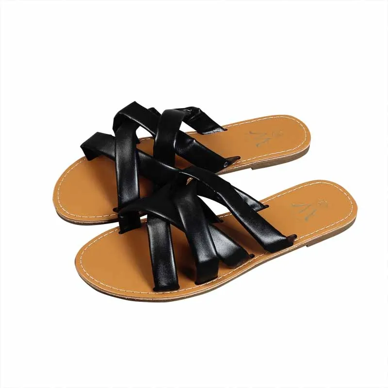 

Shoes Woman 2021 Beige Heeled Sandals Slippers Flat Rubber Flip Flops Big Size Black Hawaiian Summer Soft Rome PU Slides Solid C