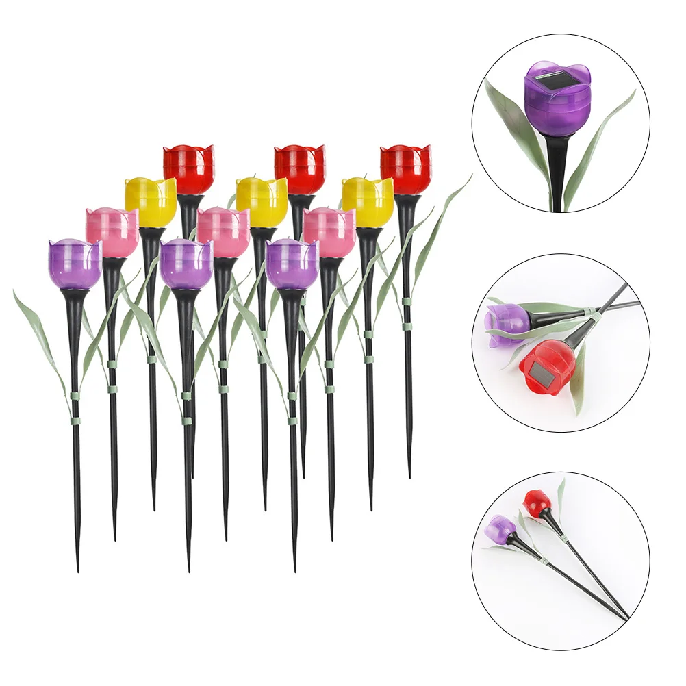

12 Pcs Lawn Light, Fine Creative Unique Solar Flower Path Light Outdoor Decorative Lamp Tulip Lawn Light