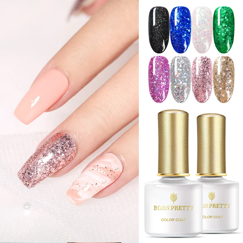 Гель-лак для ногтей BORN PRETTY с блестками Блестящий Золотой Серебряный отмачиваемый