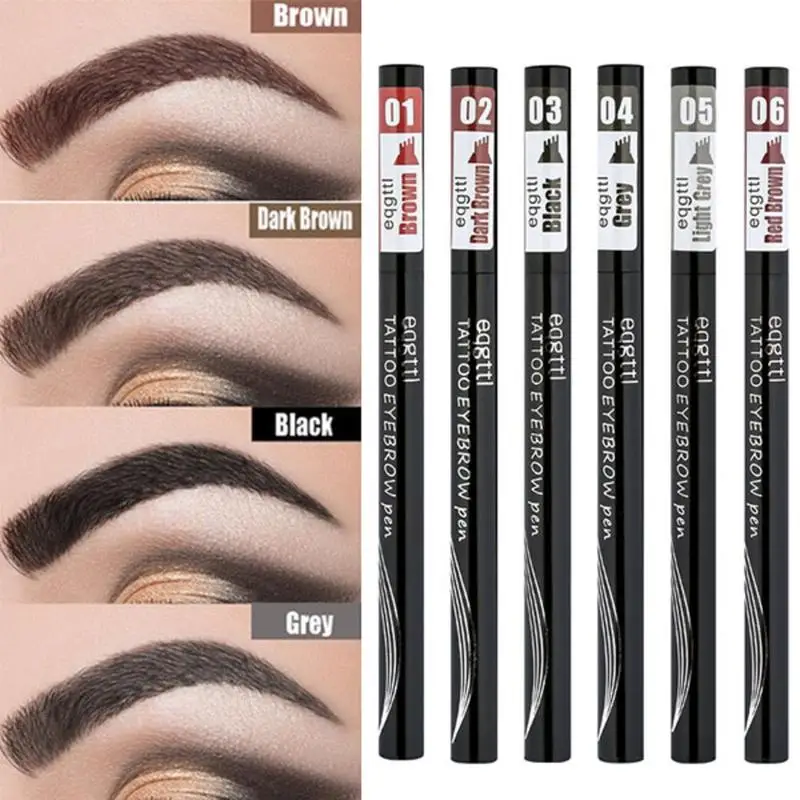 

Flower 6 Colors Microblading Eyebrow Tattoo Pen 4 Forks 3D Tint Natural Long Lasting Waterproof Brown Tip Eye Brow Pencil