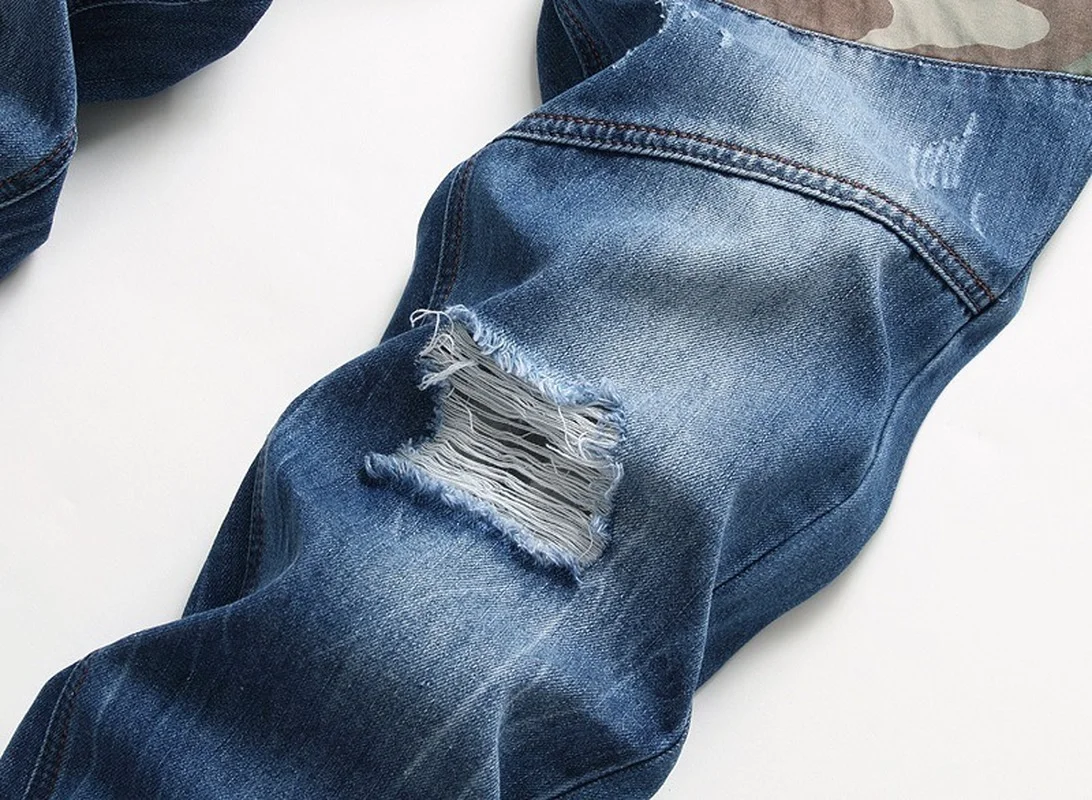 

Hole Jeans Men Personality Camouflage Stitching Trendy Pants Men's Jeans Four Seasons Straight Denim Pants Fashion Men Clothing