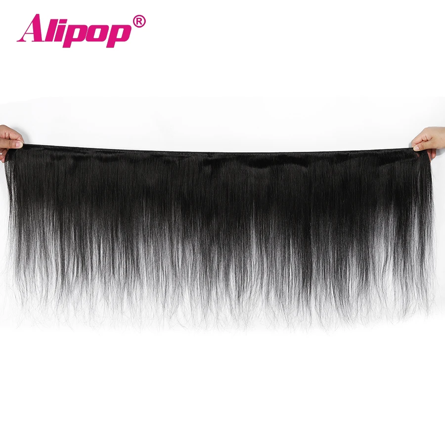 Перуанские прямые волосы 3 Связки с Кружево спереди застежка человеческие пучки