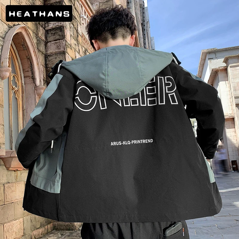 

Куртка мужская весенняя, с капюшоном, в стиле хип-хоп