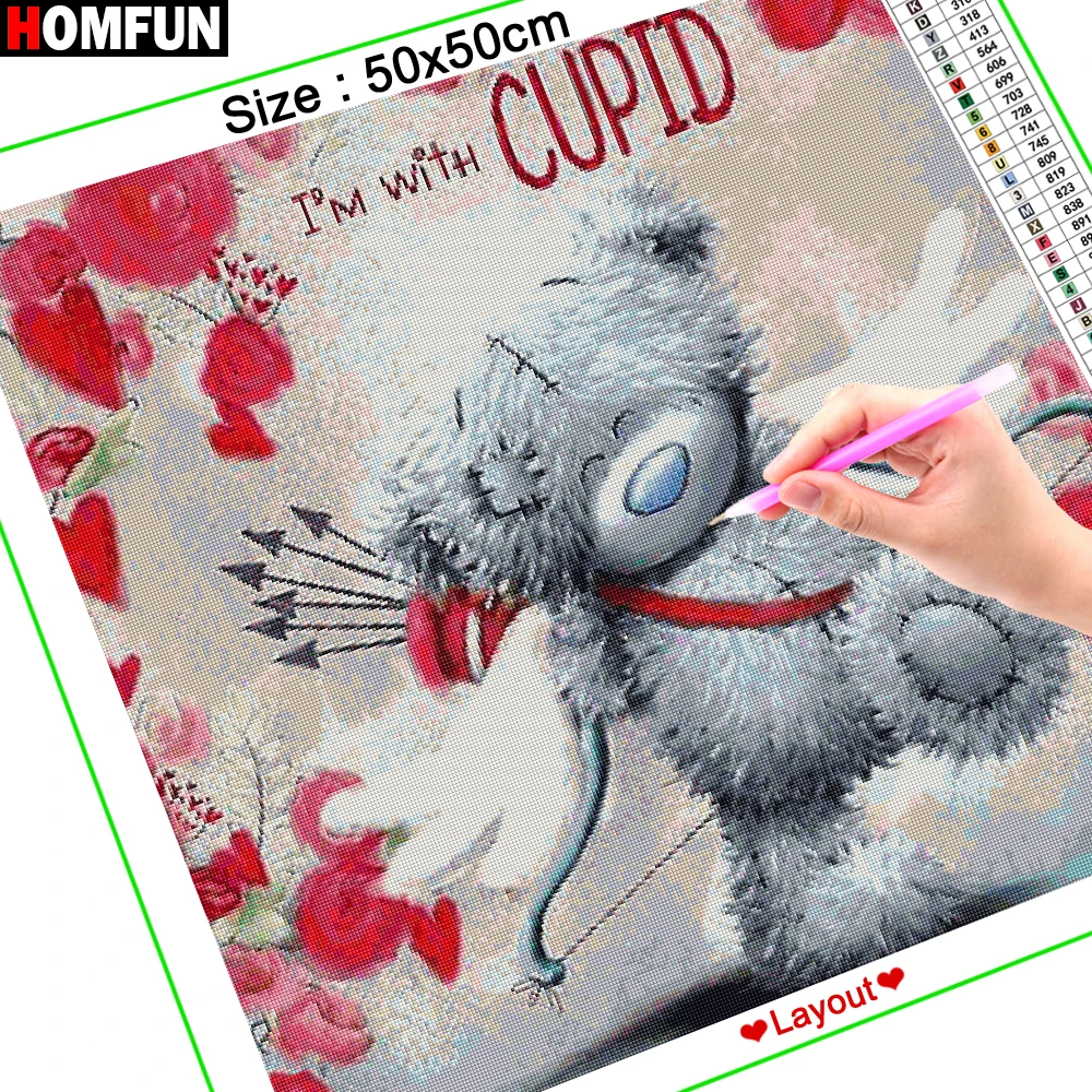 HOMFUN 5D алмазов картина камни в форме ромба/круглый дюймовый мультяжный с медведем