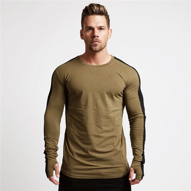 (Can add your own logo) Fitness T Shirt Men Long Sleeve T-Shirt Cotton Bodybuilding Tee Shirts Slim Fit Tops Gyms Tshirt Homme | Спорт и