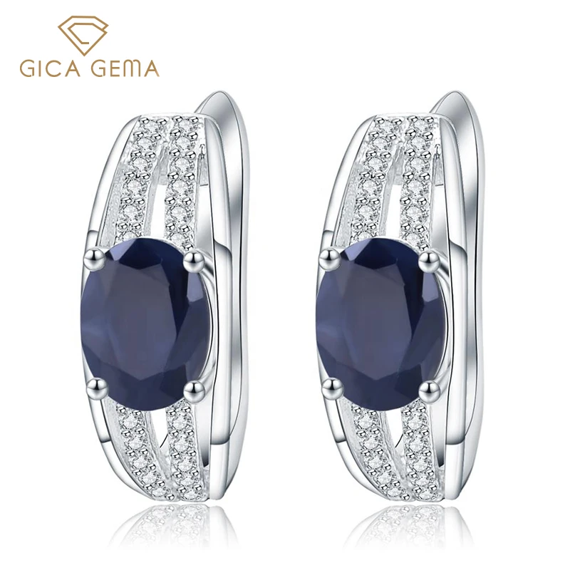 

Серьги женские из серебра 925 пробы с натуральным сапфиром, 6 х8 мм