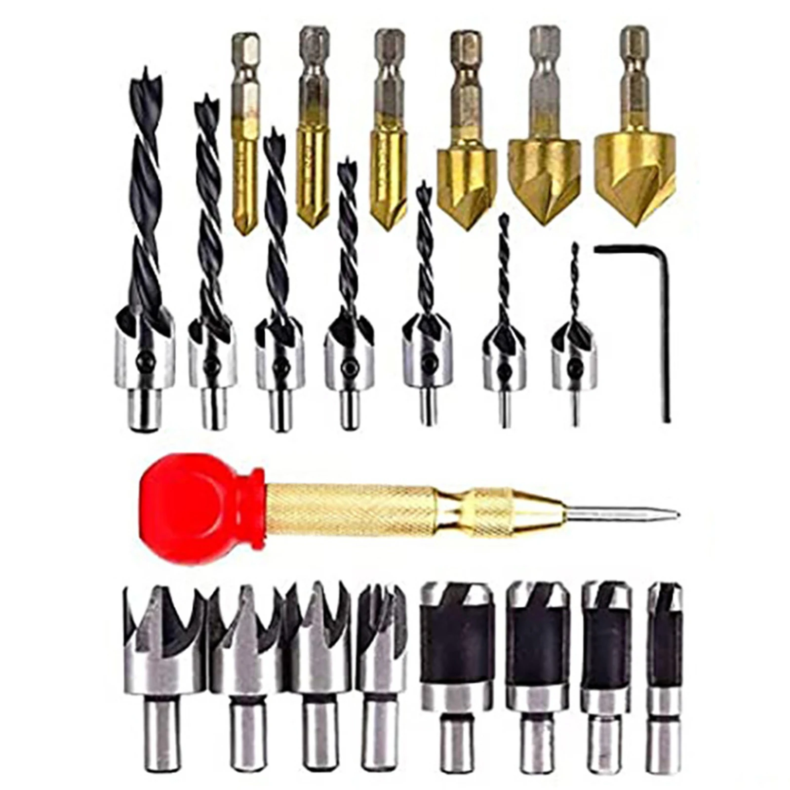 

Woodworking Tool Countersink Drill Bit Home Carbon Steel 23PCS Chamfer 23Pcs/Set Set Hole Drilling Tools