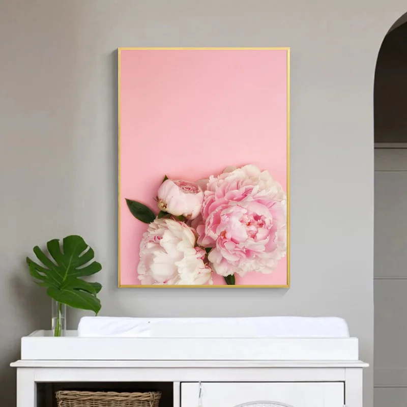 Настенная Картина на холсте постер с розовым цветущим буклетом скандинавские