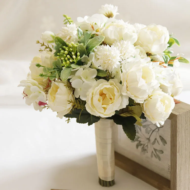 2pcs Wedding floral simulation flower bouquet bride holding flowers white peony home flower business activities