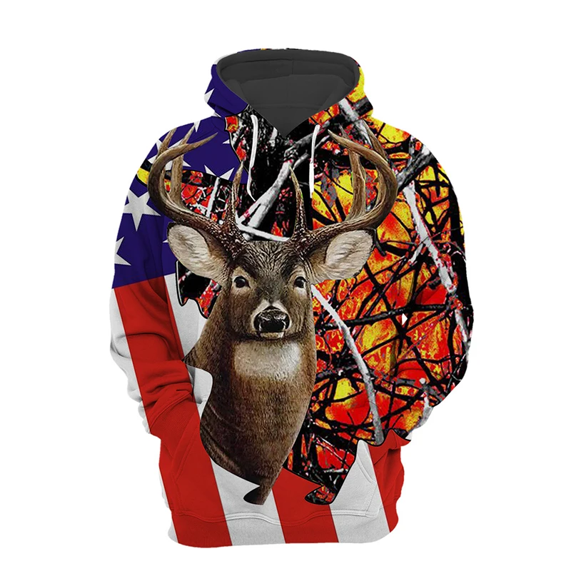 

2021Hunting culture deer series 3D digital printing hoodie Harajuku streetwear pullover unisex casual sportswear