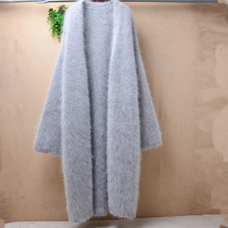 

1.1Kg heavy thick female women winter thick mink cashmere long sleeves loose lazy oaf long sweater cardigan angora jacket coat