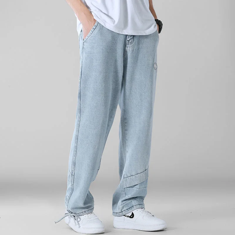 

Washed Blue Jeans Trendy Brand Plus Size Youth Trend Loose Men's Autumn Winter Stitching Trousers Oversize Denim Pants Casual