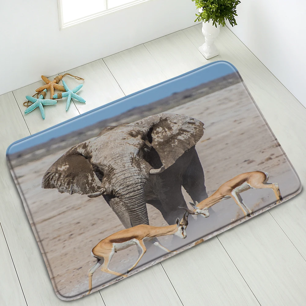 

Нескользящий коврик для ванной, впитывающий комнатный напольный ковер с животными, слон, лев, корова, лошадь, олень, для спальни, кухни