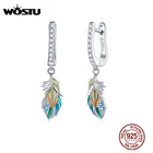 Серьги-подвески женские из серебра 925 пробы, с цветным пером, пряжки для ушей