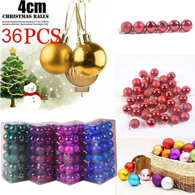 

36pcs/set Christmas Ball Ornaments Colorful Xmas Party Home Garden Decoration Hanging Ornaments Branches Pendent
