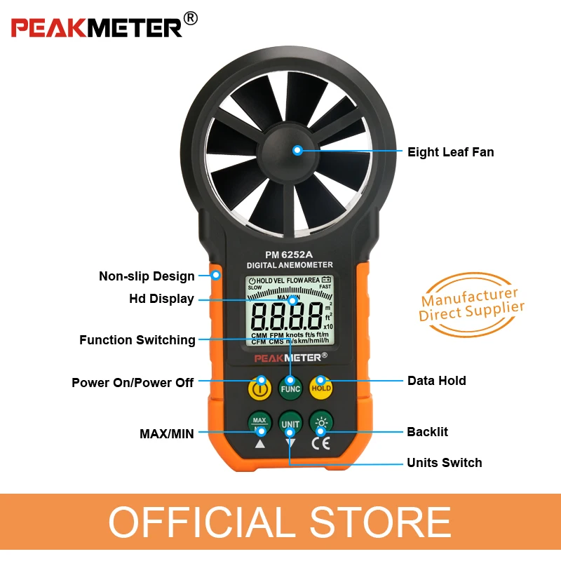 Официальный цифровой анемометр PEAKMETER измеритель объема воздуха скорости ветра