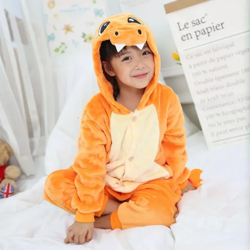 Charmander Детская Пижама «чармандер» для мальчиков и девочек, комбинезон с аниме, пижама с леопардовым принтом, комбинезон, детская одежда для сна с рисунком животных - Цвет: Charmander