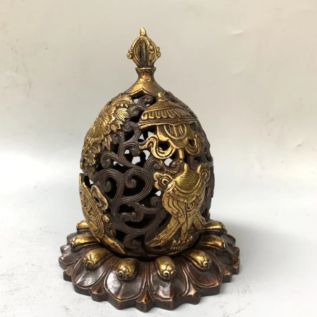 

Антикварная коллекция, чистая медь, позолоченная, восемь сокровищ, подставка для копченой печи Ruyi