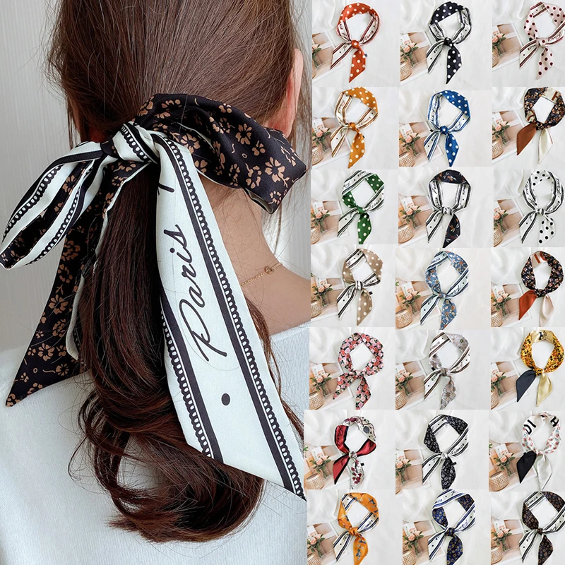

Korean Style Small Silk Scarf Multi-Function Small Long Skinny Scarves Fashion Print Thin Long Strip Decorative Neckerchief