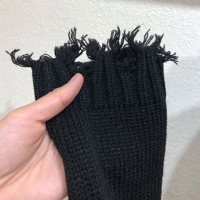 

High Collar To Do The Old Broken Hole Wool Knit Sweater Short Sweater Girl