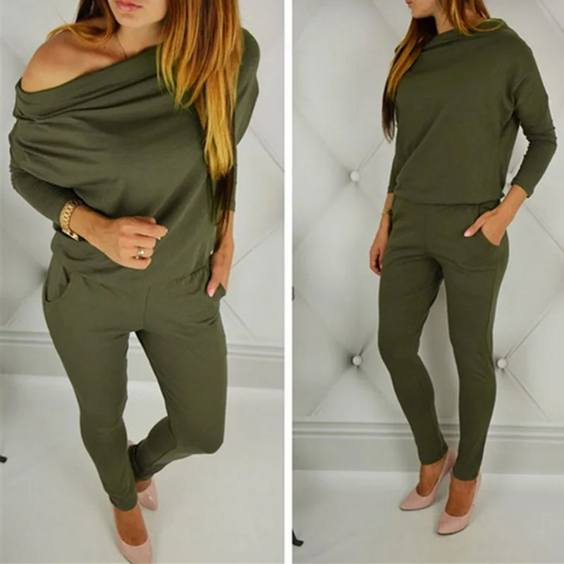 Женский комбинезон с длинным рукавом Модный повседневный Облегающий круглым