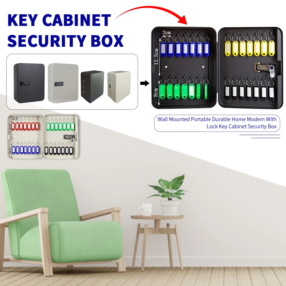 

Wall Mounted Home With Lock Easy Install Multifunction Modern Metal Colorful Tags Office Key Cabinet Security Box Durable