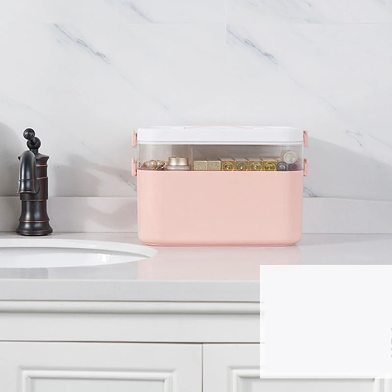 

Family First Aid Medicine Chest Container 2 Layers Multipurpose Storage Box Medicine Organizer with Compartments