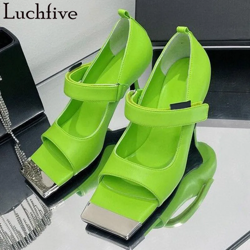

Сандалии женские с открытым носком, босоножки на высоком каблуке, с ремешком, элегантная летняя уличная одежда, цвет зеленый/белый