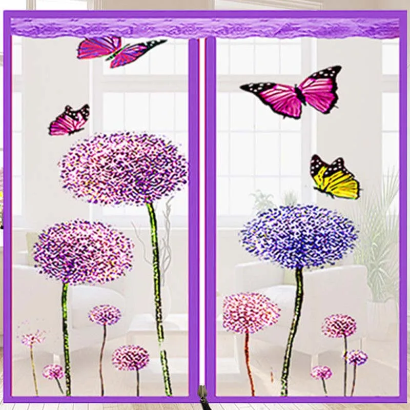 

Colorful Dandelion Butterfly Bedroom Door Window Mesh Screen Zipper Opening Yarn Fly Anti-Mosquito Net Curtain Removeable
