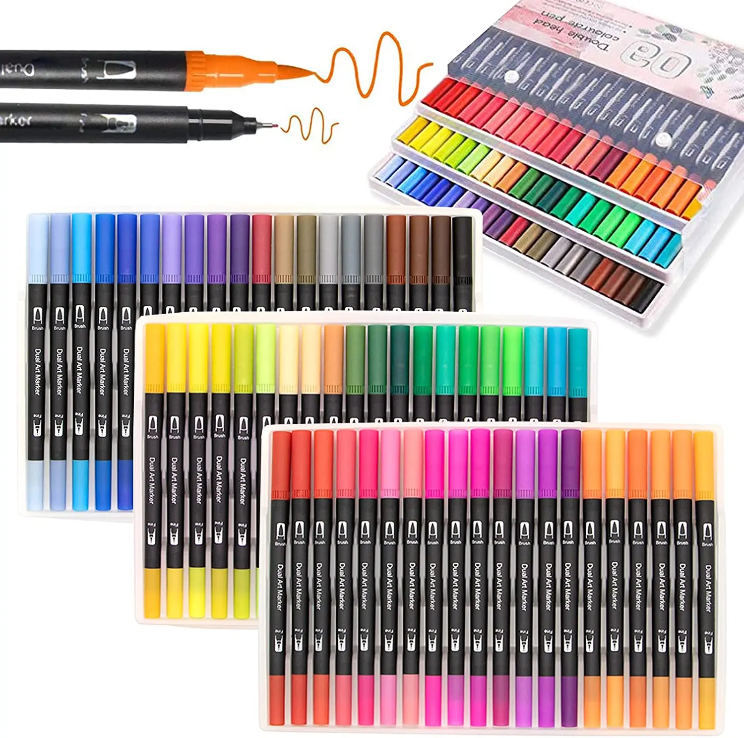 60สีคู่เคล็ดลับปากกา Art Markers,ศิลปิน Fine และแปรงปากกาสีสำหรับตัวอักษร Sketching เด็กผู้ใหญ่
